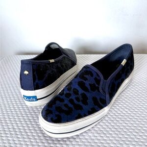 Kate Spade Blue and Keds Black/Blue Leopard Sneakers with Pony Hair/Canvas Upper